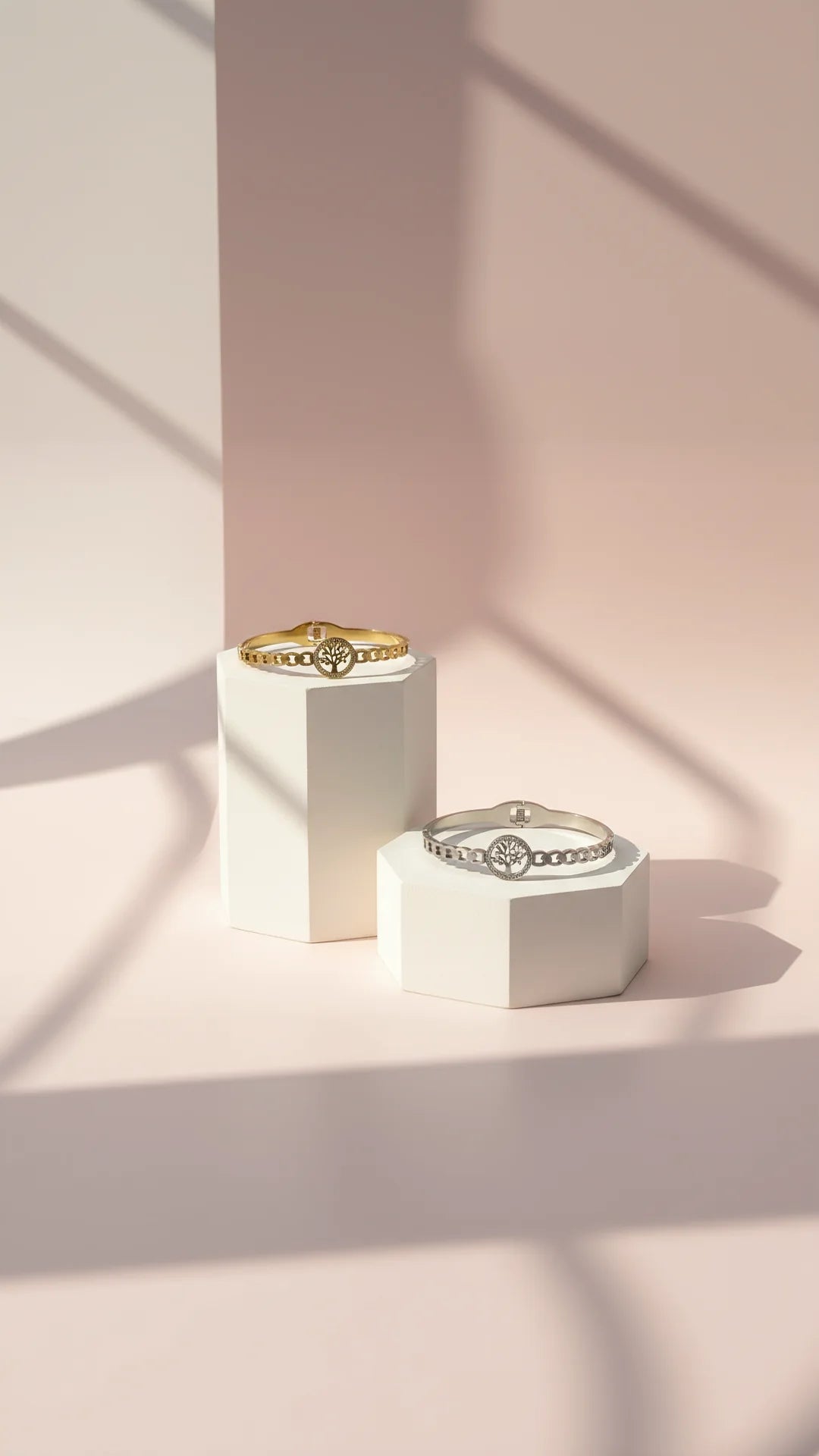 Stainless Steel Tree Of Life Crystal Stacking Bangle