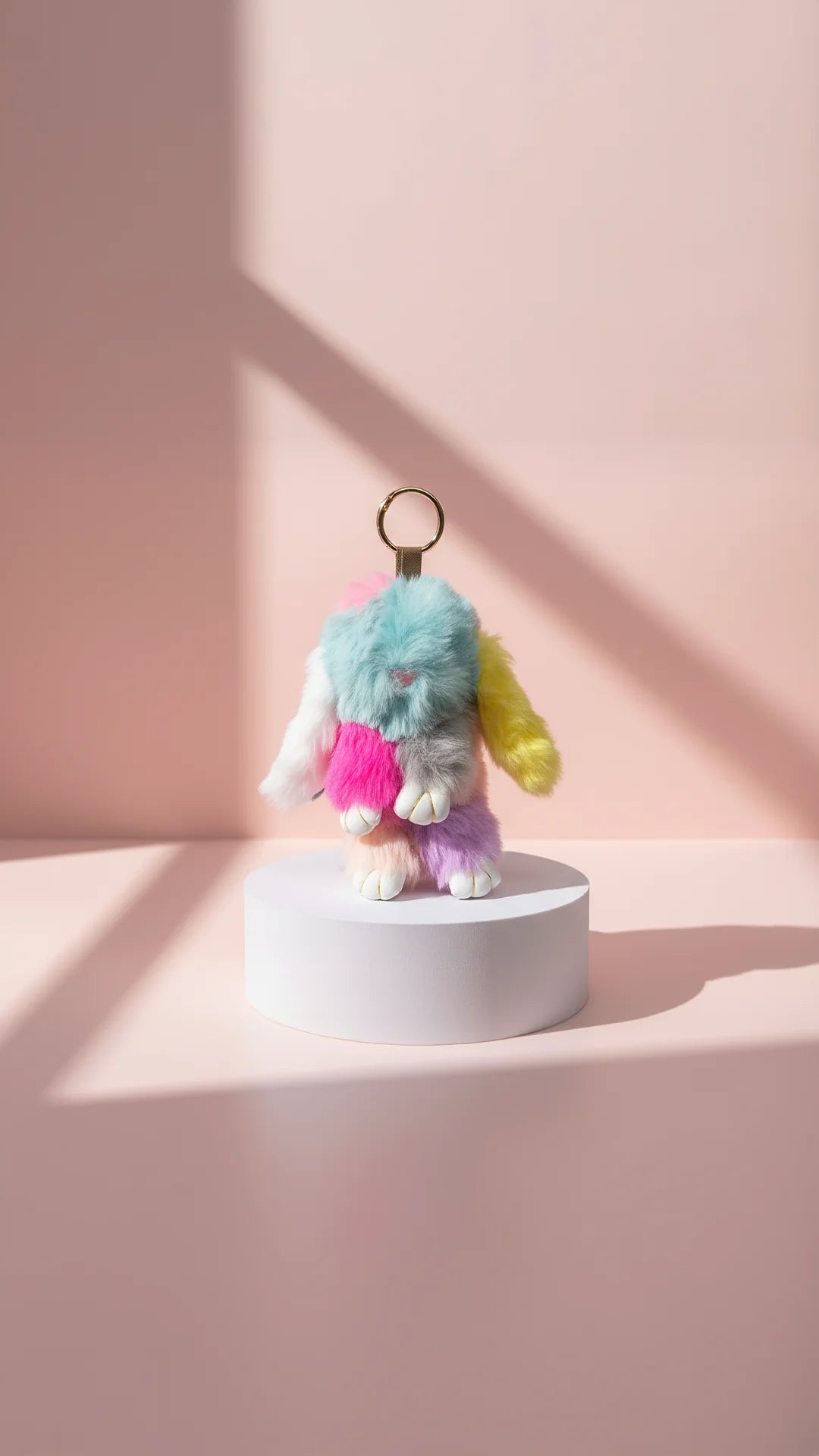 Fluffy Rainbow Bunny Rabbit Key Ring & Bag Charm