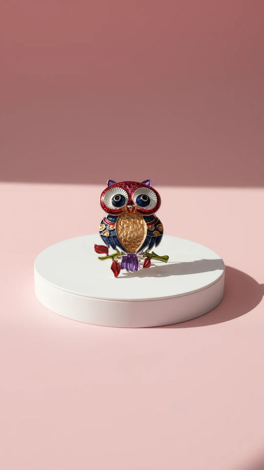 Owl On Branch Colorful Magnetic Brooch
