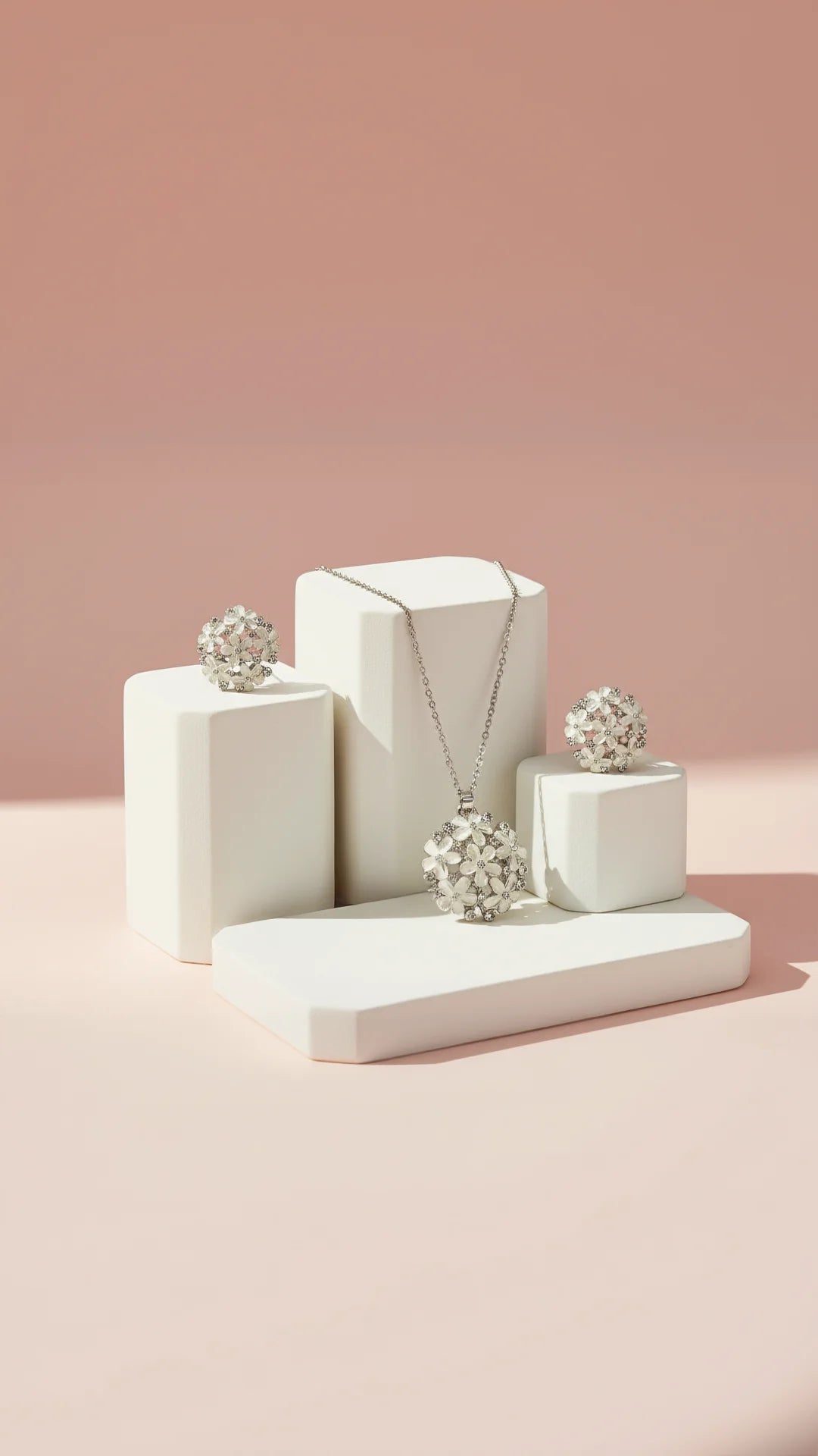 Flower Cluster Crystal Necklace & Earrings Set