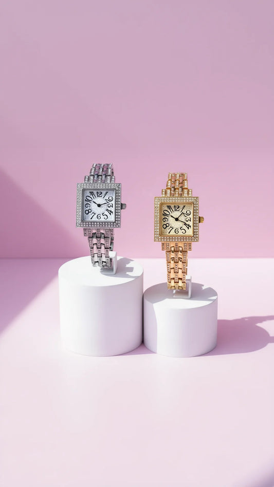 Square Face Crystal Link Watch