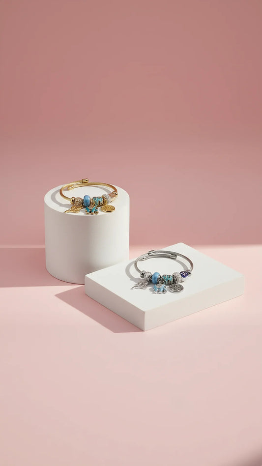 Tree Of Life With Blue Elephant Crystal Charm Beaded Bracelet