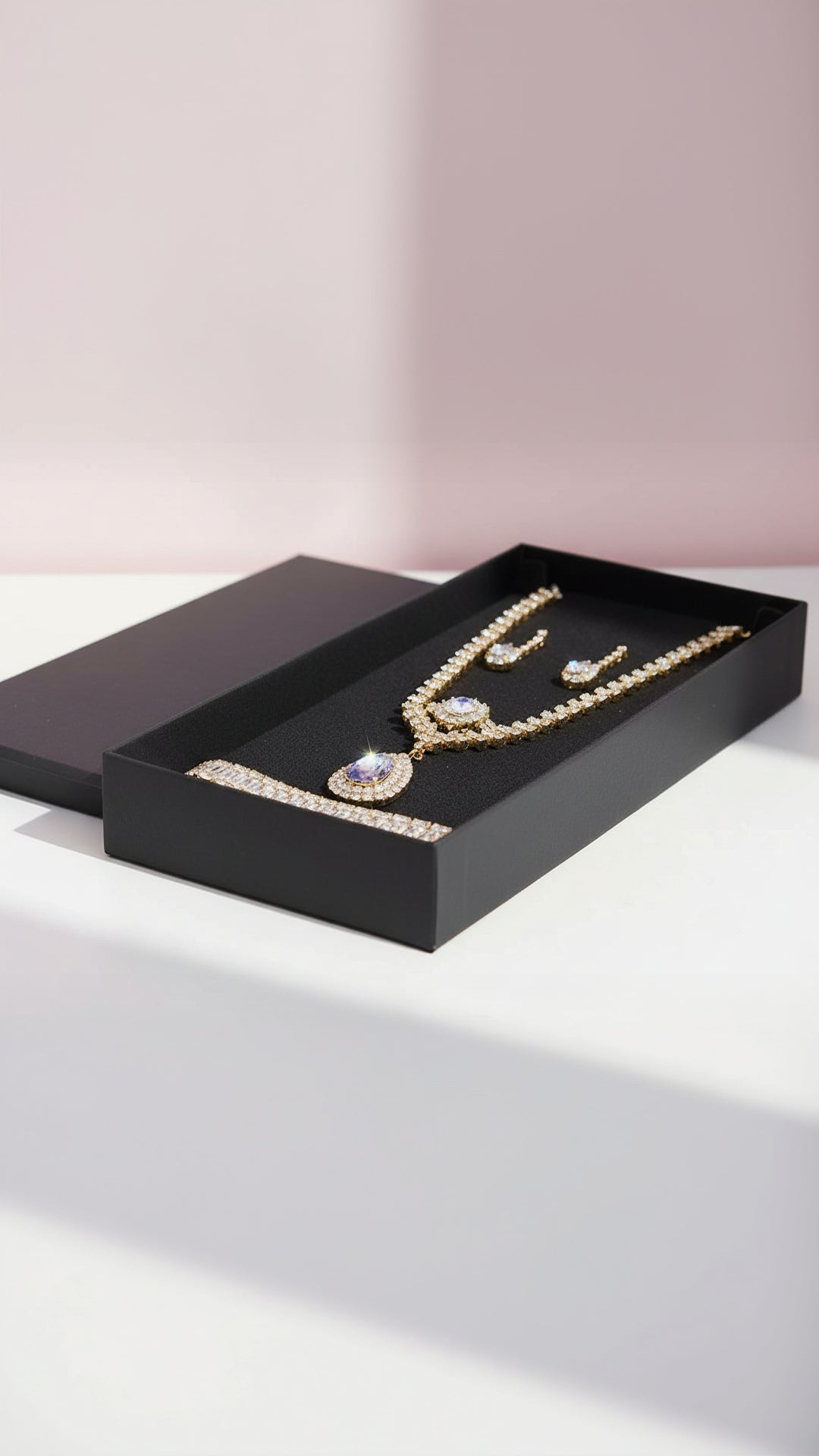 Sparkling Gold Crystal Necklace, Bracelet, Earrings & Ring Set With Gift Box