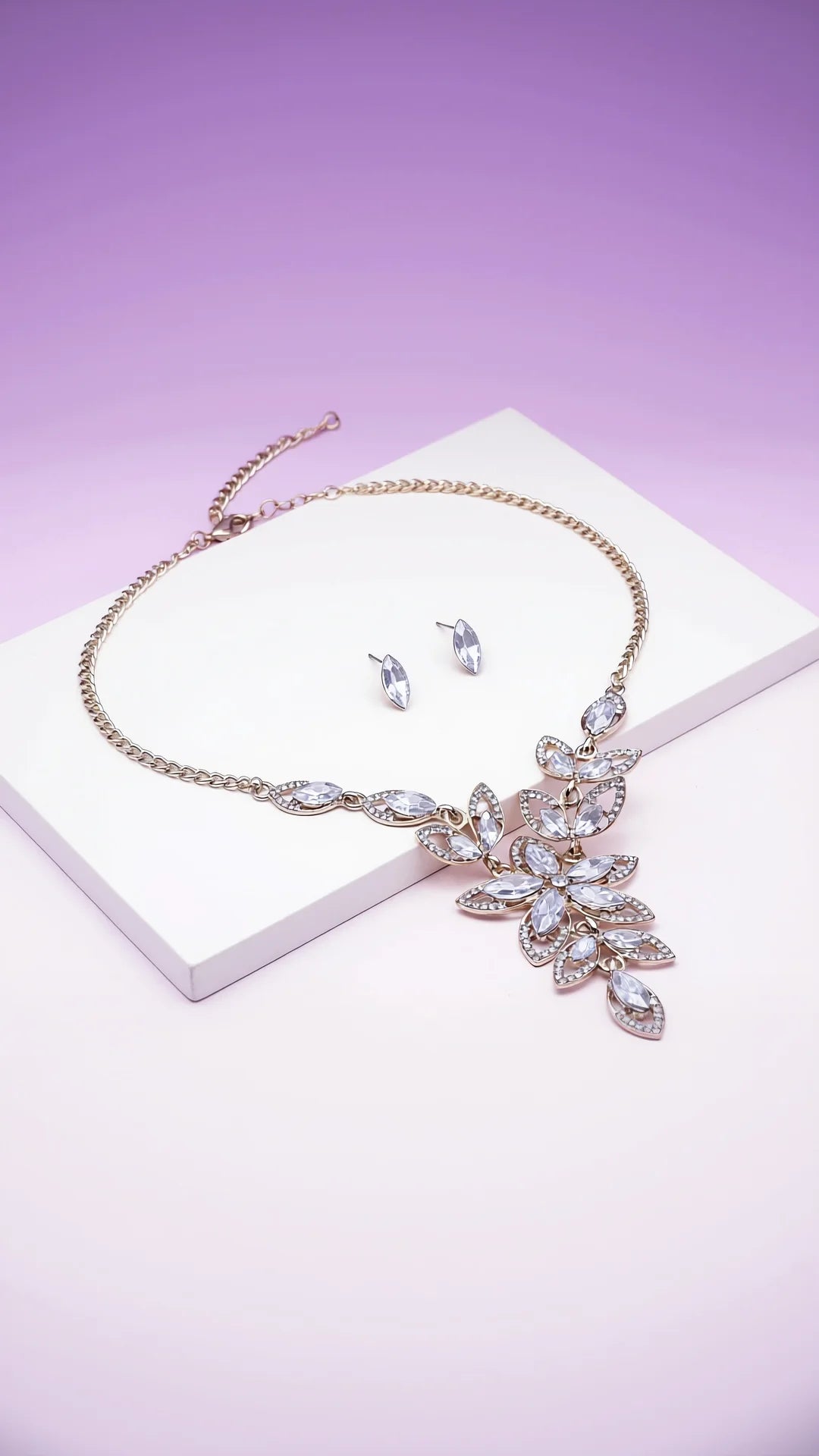 Flower Crystal Necklace & Earrings Set