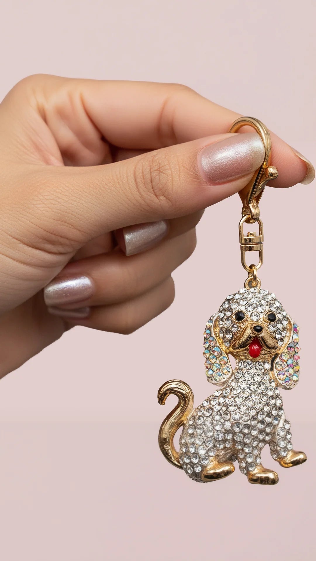 Sitting Dog Crystal Key Ring & Bag Charm
