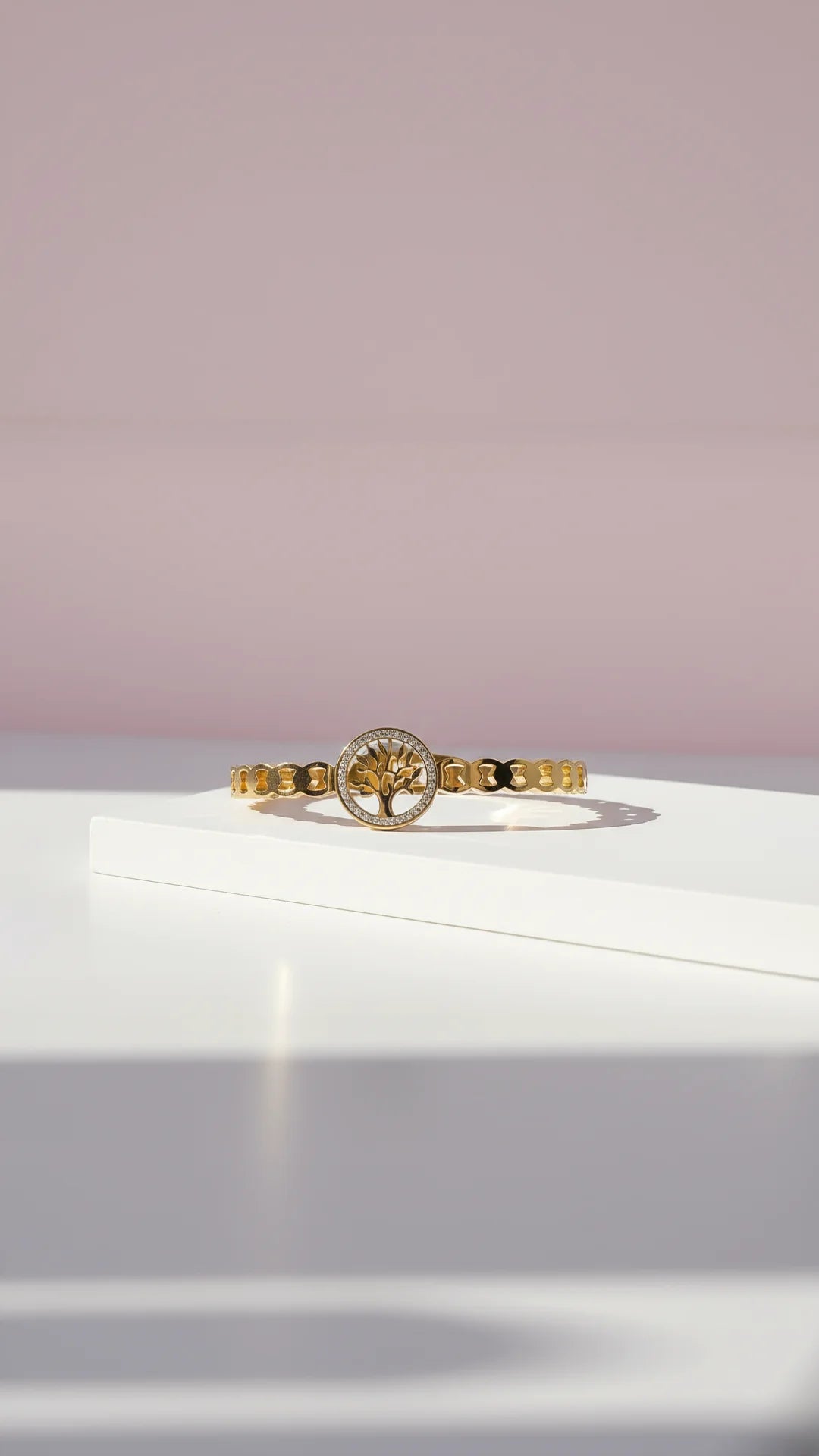 Stainless Steel Tree Of Life Crystal Stacking Bangle