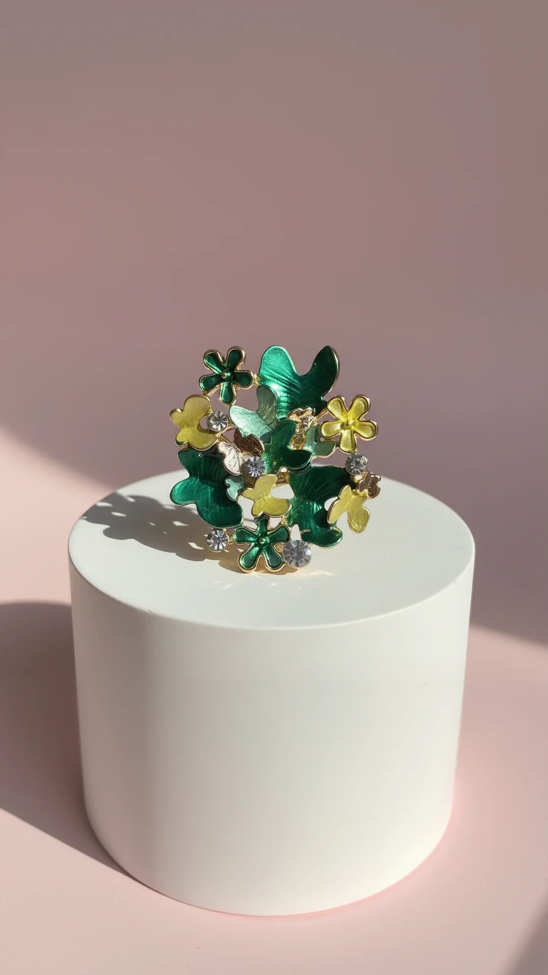 Butterfly With Flowers & Crystals Magnetic Brooch