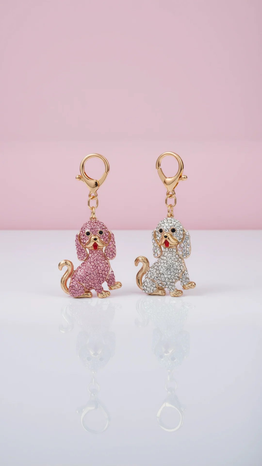 Sitting Dog Crystal Key Ring & Bag Charm