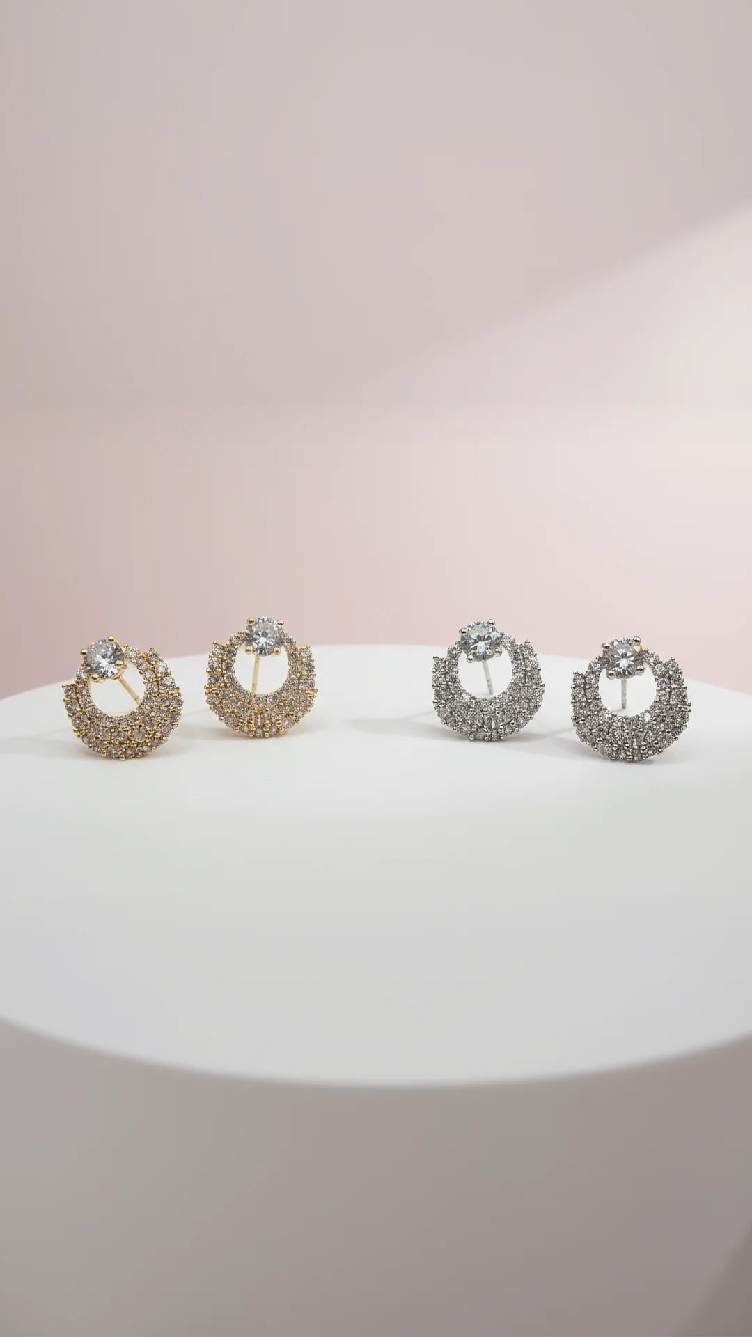 Solitaire Crystal Curved Loop Stud Earrings