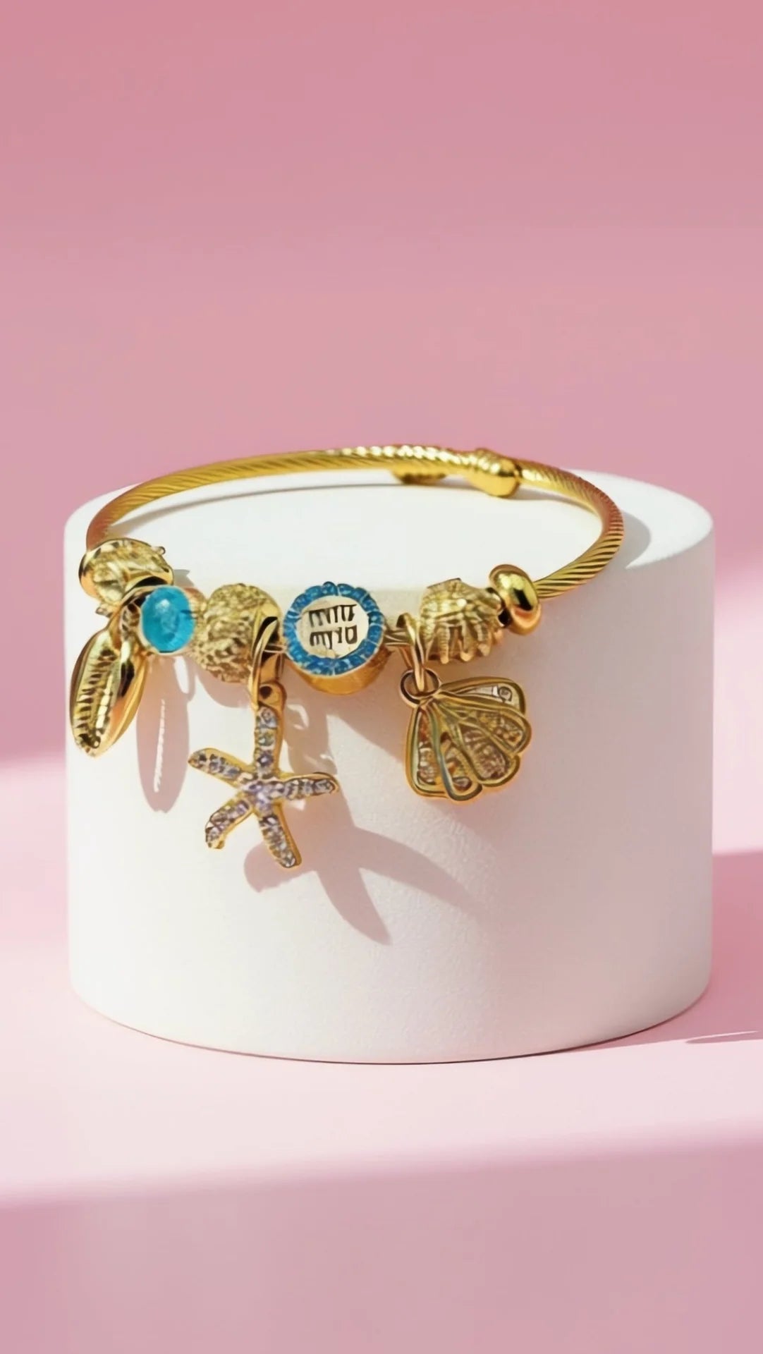 Starfish & Seashells Crystal Charm Beaded Bracelet