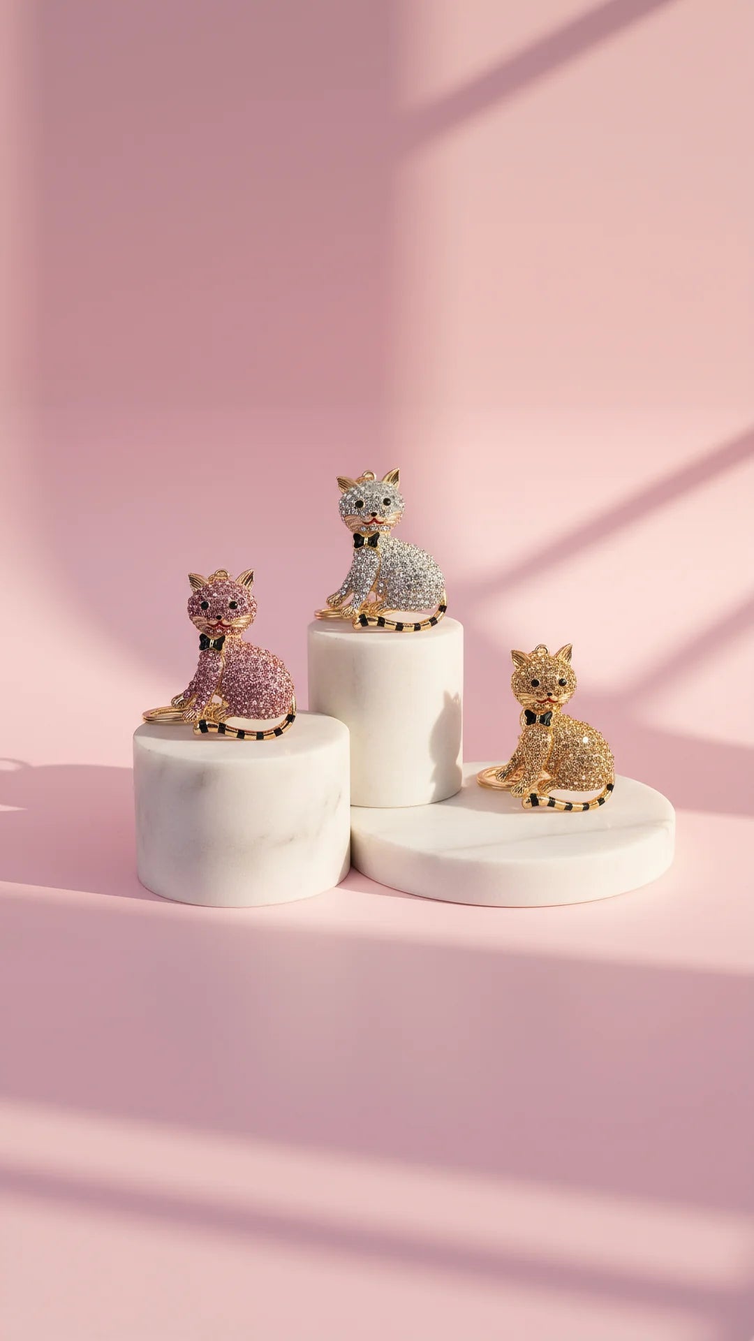 Cat With Bow Tie Crystal Key Ring & Bag Charm