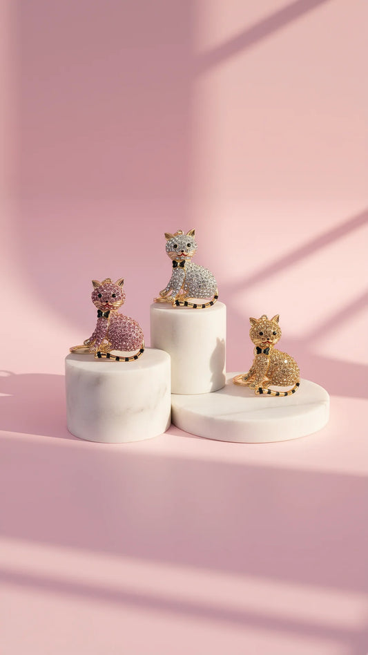 Cat With Bow Tie Crystal Key Ring & Bag Charm