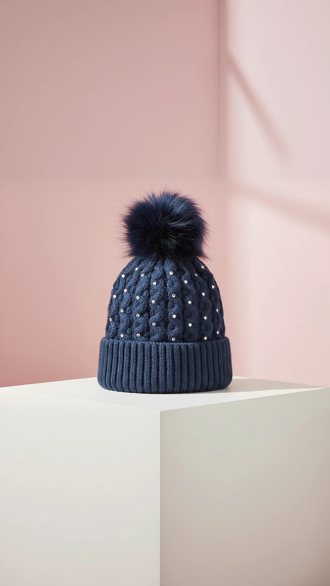 Crystal Studded Fluffy Bobble Hats Pack of 12