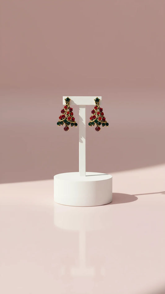 Christmas Tree Crystal Festive Stud Earrings
