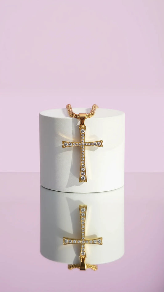 Curved Crystal Cross Necklace
