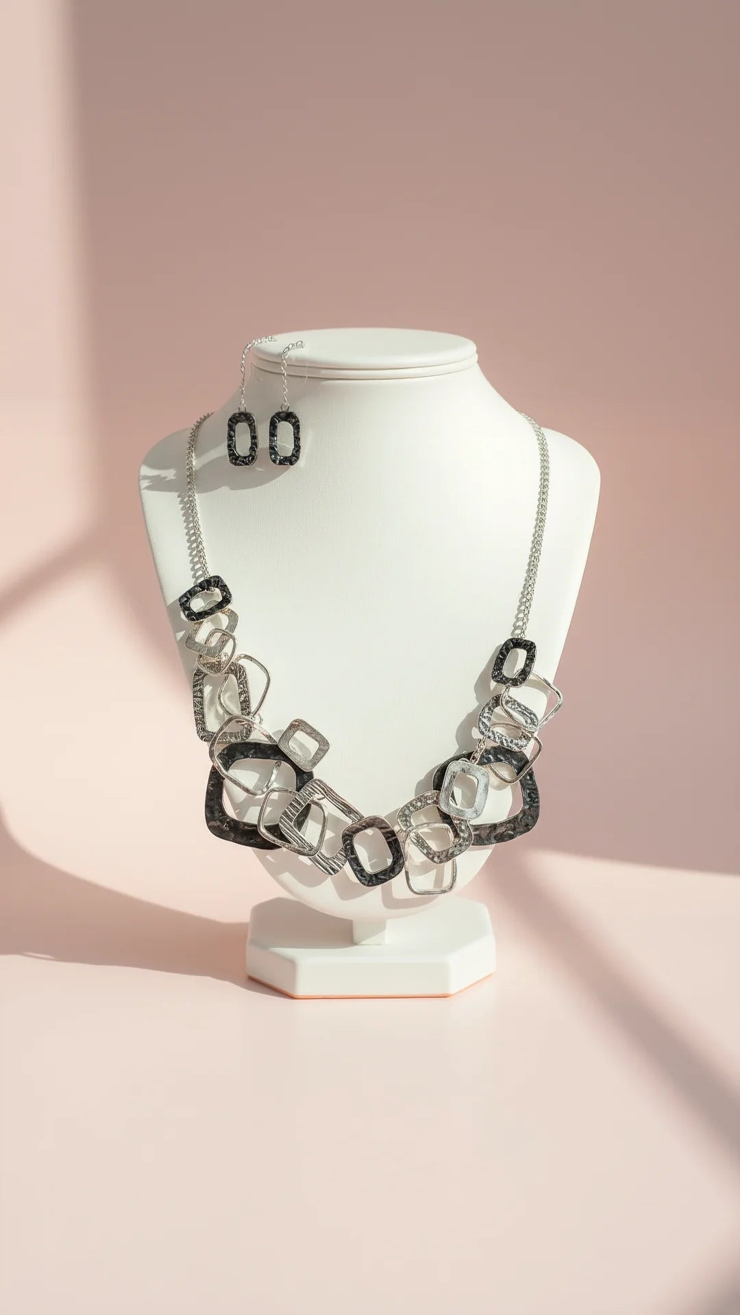Abstract Square Necklace & Earrings Set