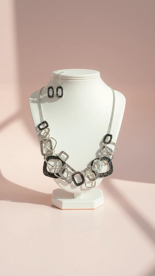 Abstract Square Necklace & Earrings Set