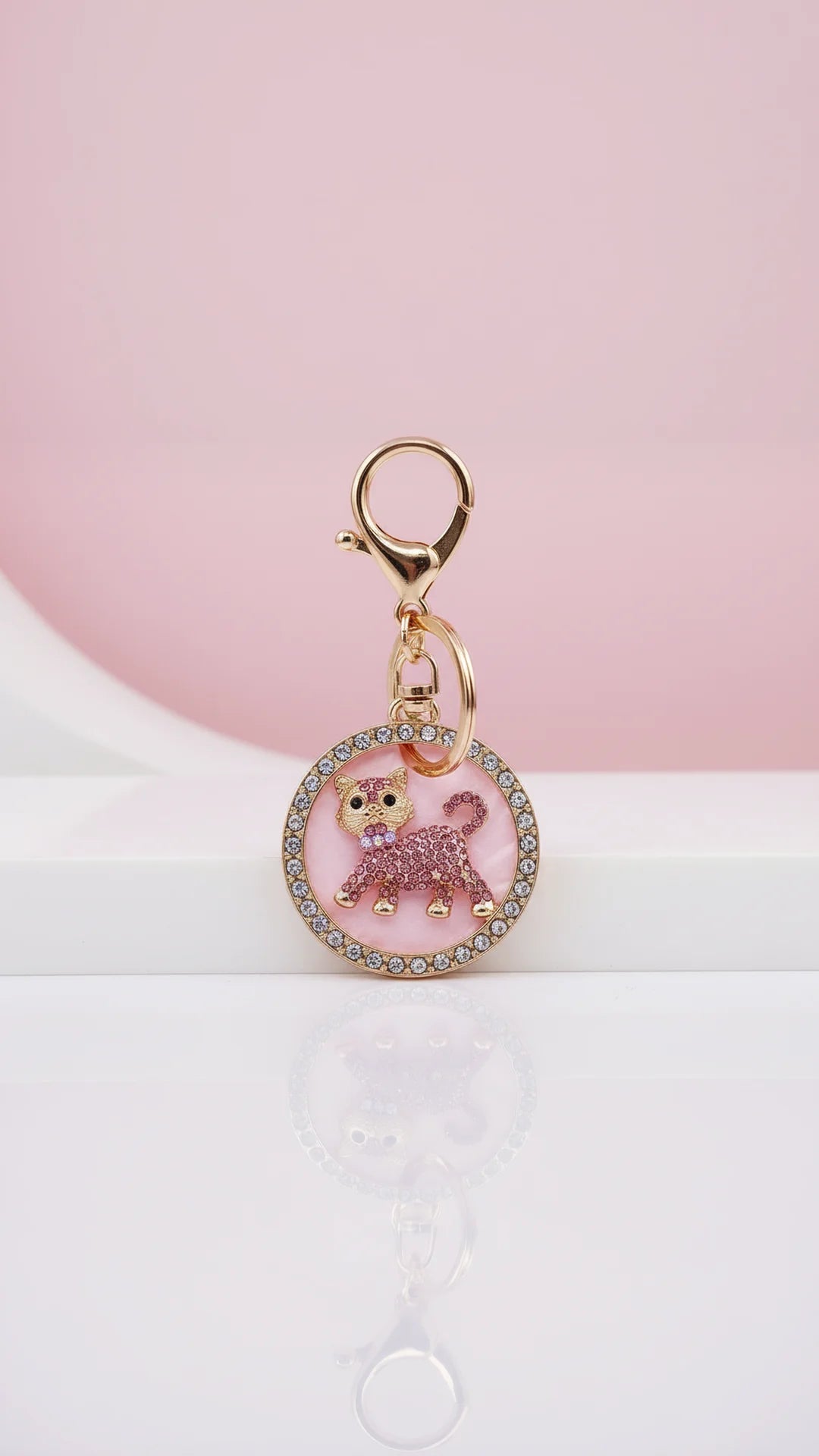 Sparkly Cat In A Circle Crystal Key Ring & Bag Charm