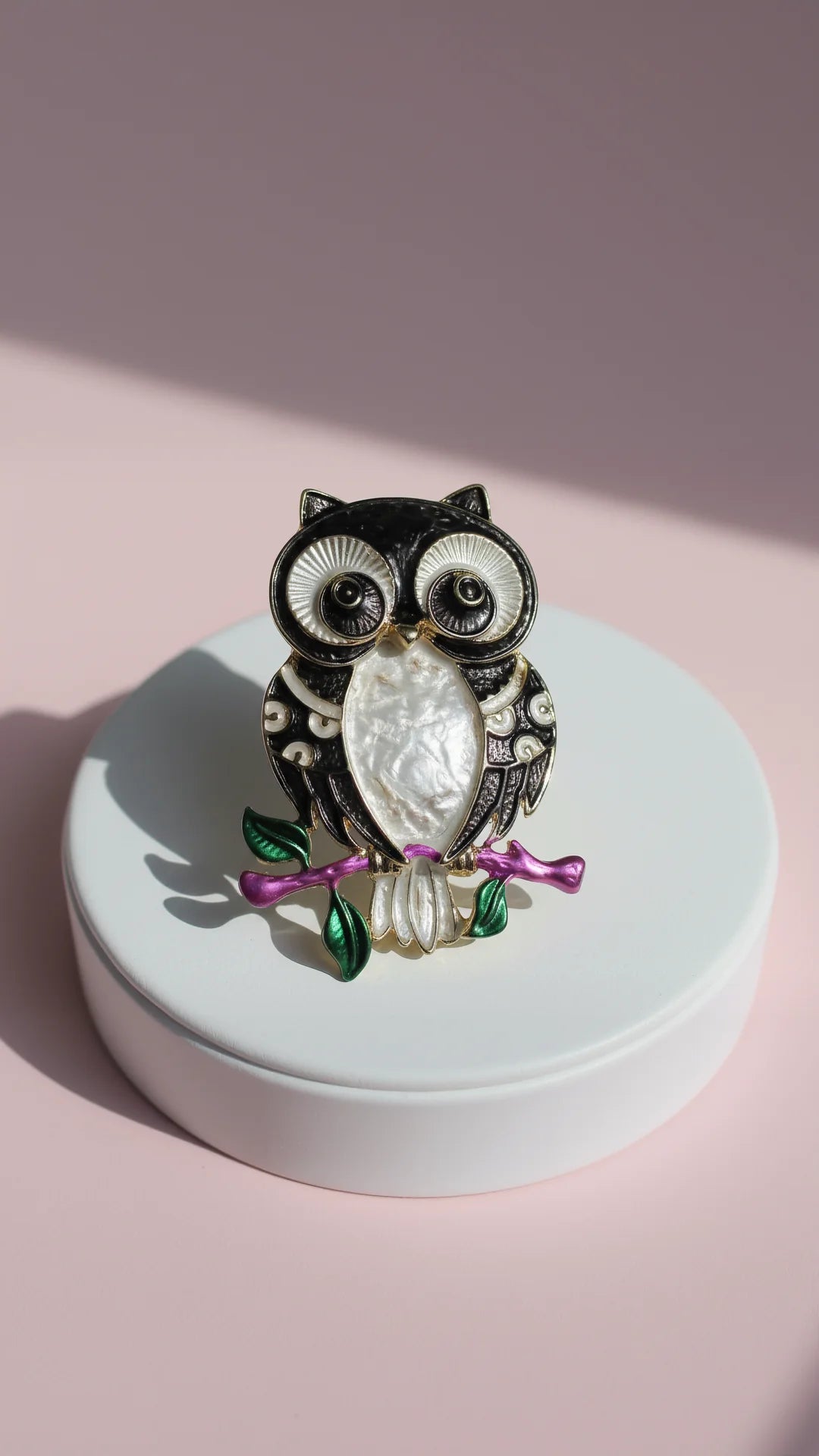 Owl On Branch Colorful Magnetic Brooch