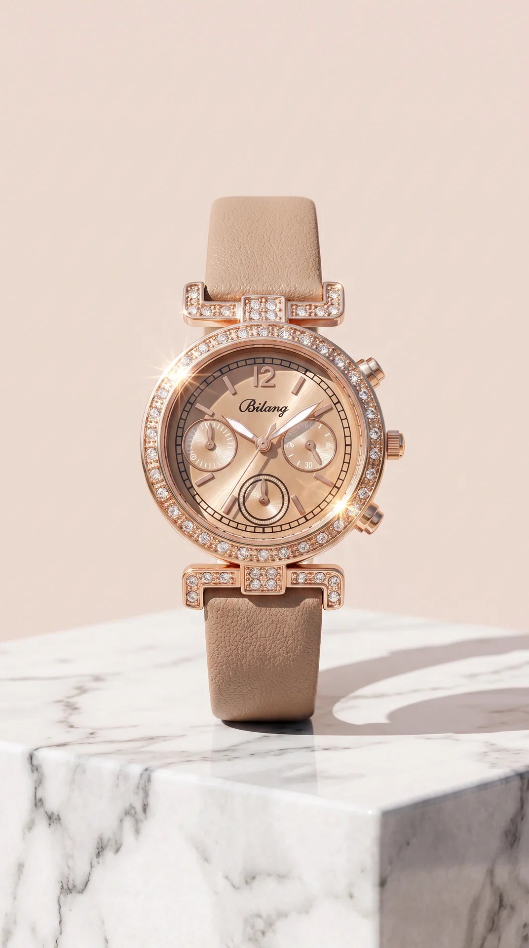Crystal Bezel Quartz Watch – Elegant Leather Strap Women's Watch
