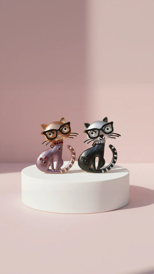 Cats With Glasses Magnetic Brooch