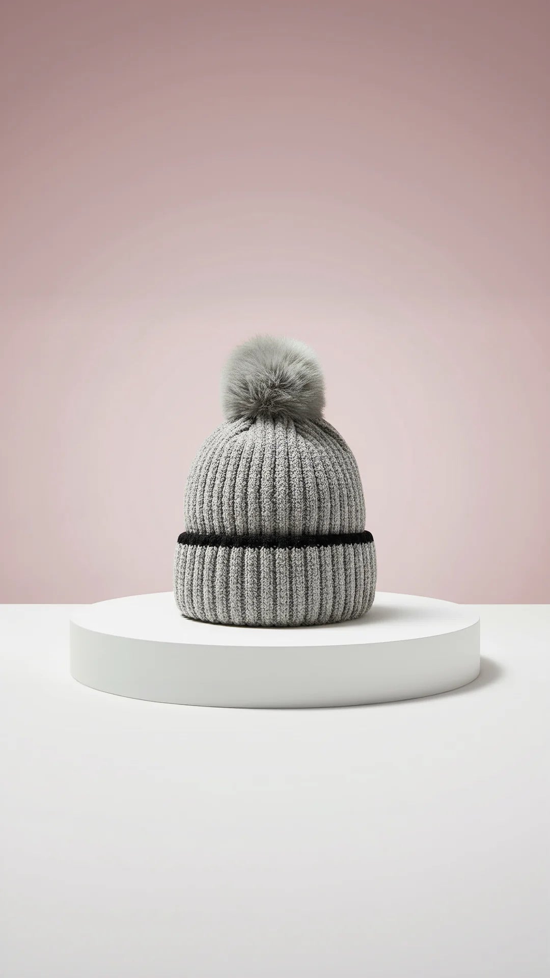Stripe Knitted Fluffy Bobble Hats Pack of 12