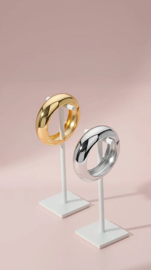 Mirror Finish Round Hinged Bangle Cuff