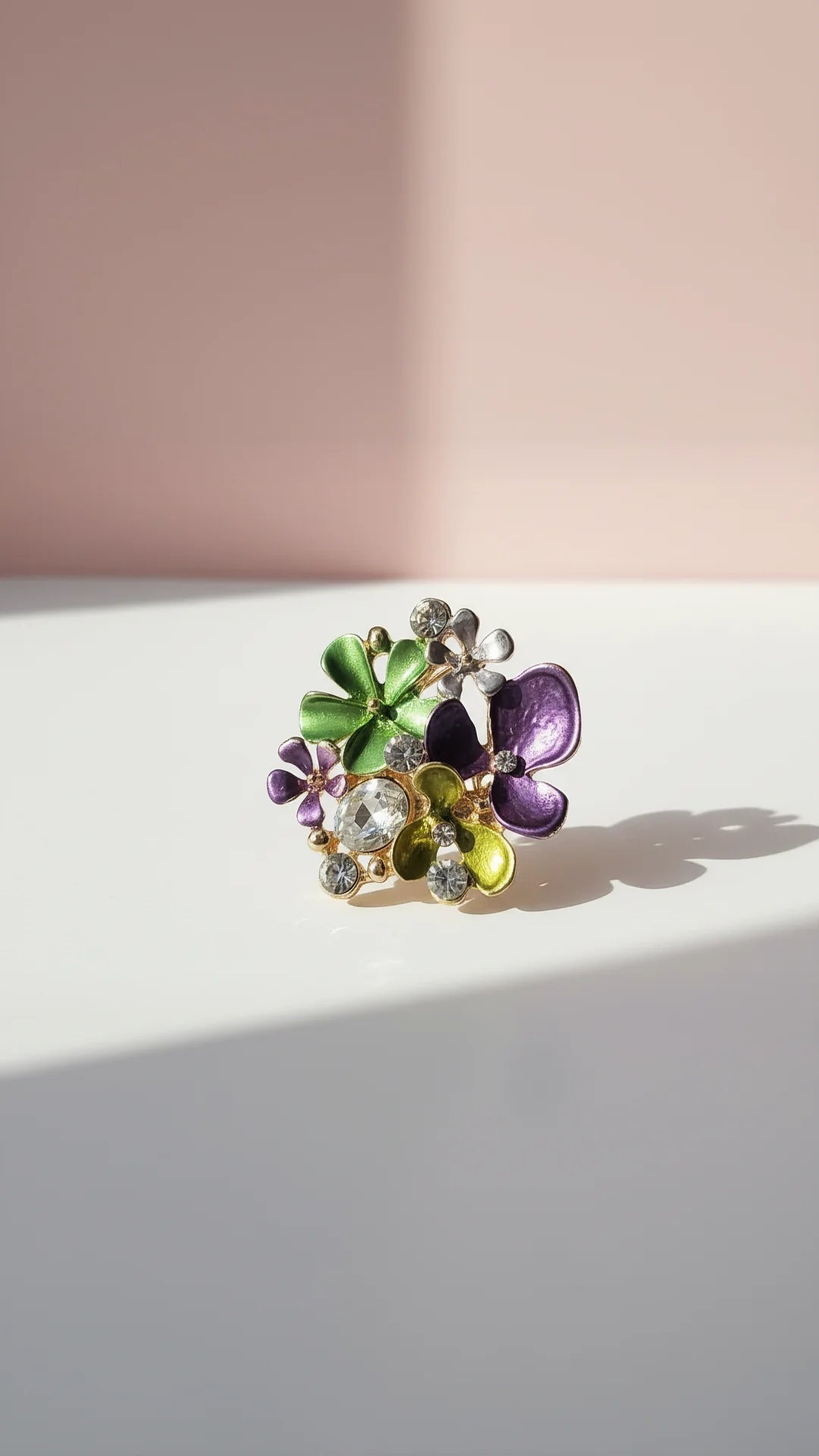 Floral Crystal Cluster Magnetic Enamel Brooch