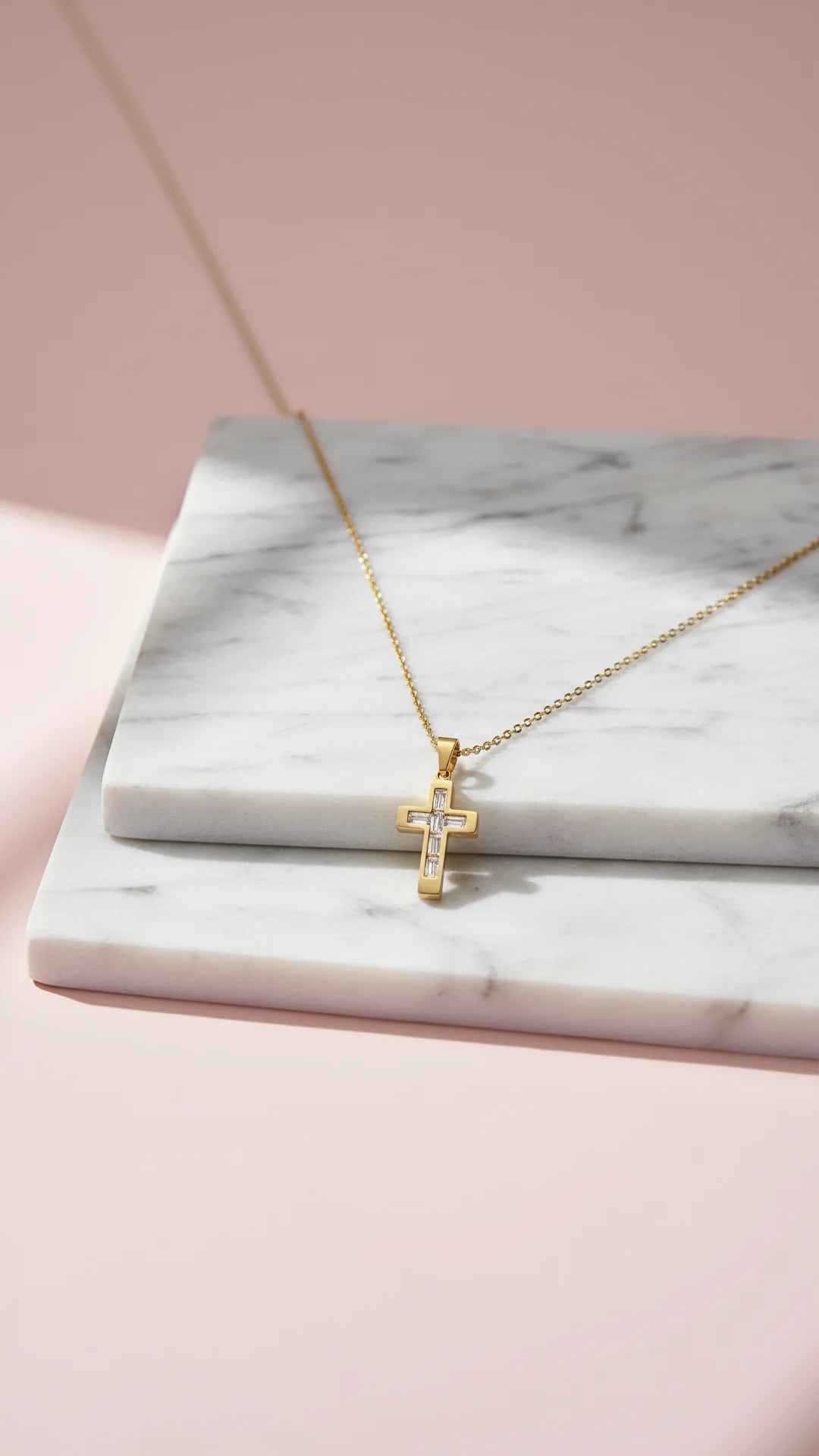 Crystal Inlaid Stainless Steel Symbolic Cross Necklace