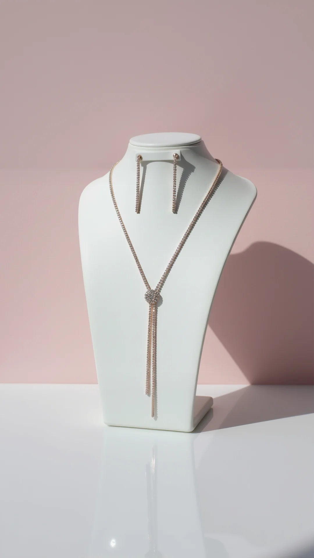 Layered Crystal Long Necklace & Earring Set