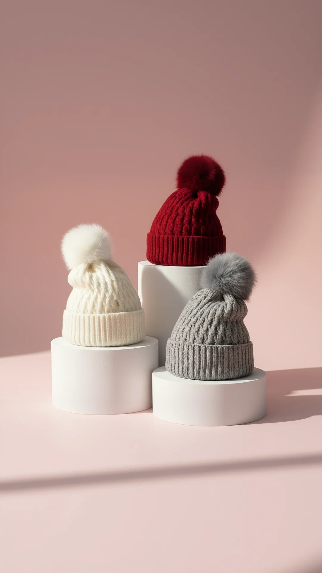 Cable Knit Fluffy Bobble Hats Pack of 12