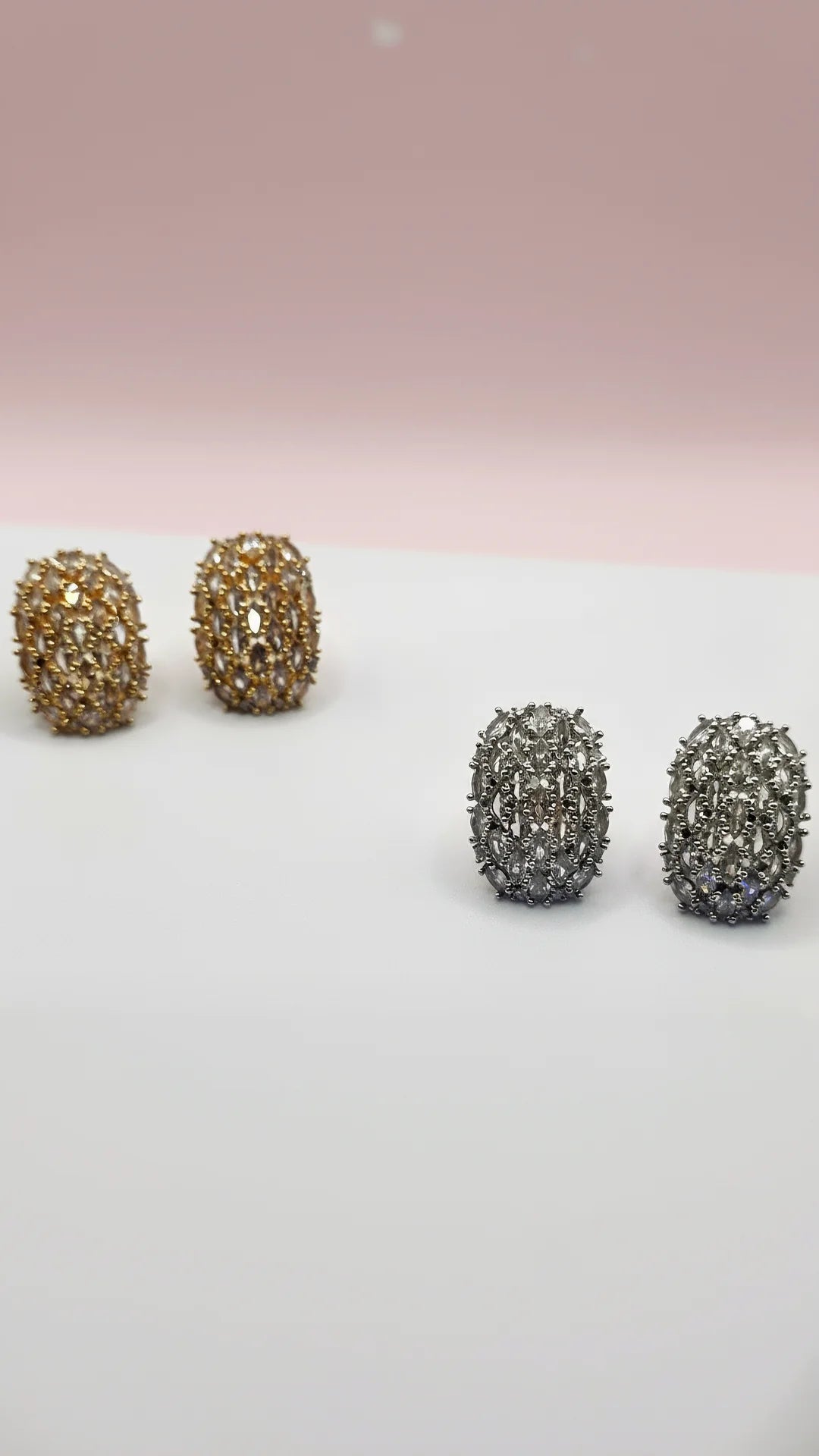 Oval Crystal Curved Stud Earrings