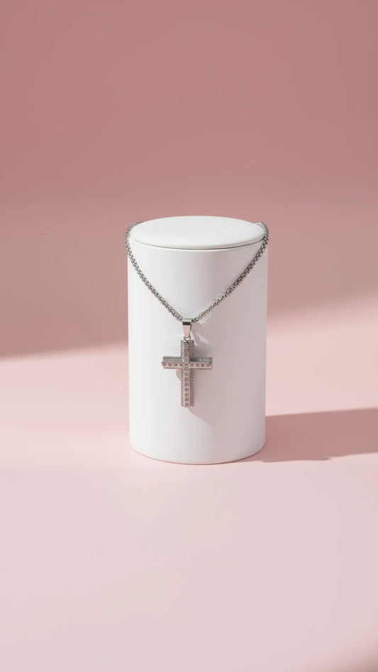 Stainless Steel Layered Crystal Cross Necklace