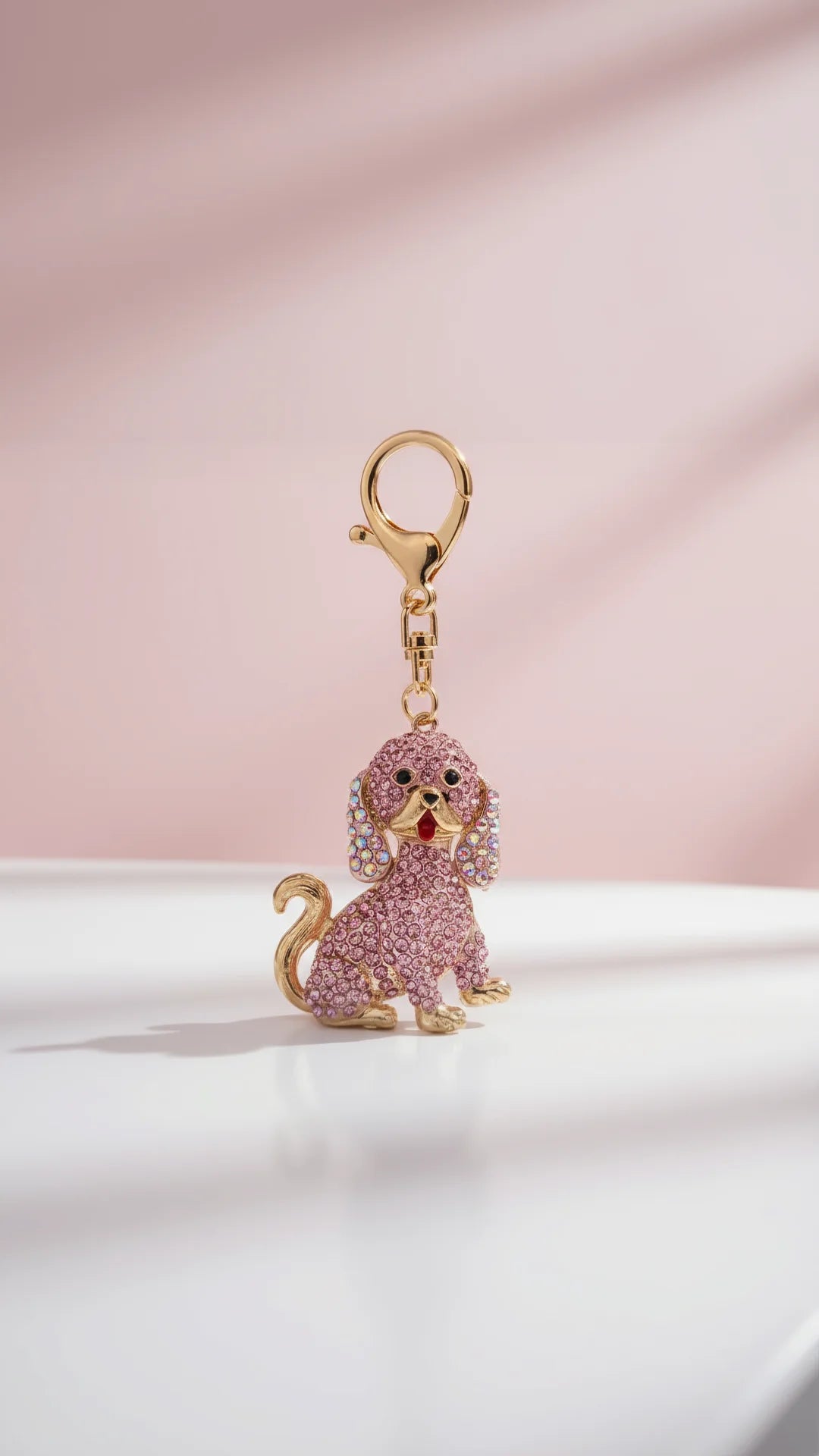 Sitting Dog Crystal Key Ring & Bag Charm