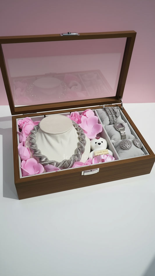 Luxury Women’s Gift Set with Watch, Necklace, Earrings, Bracelet & Scented Roses – Perfect for Her