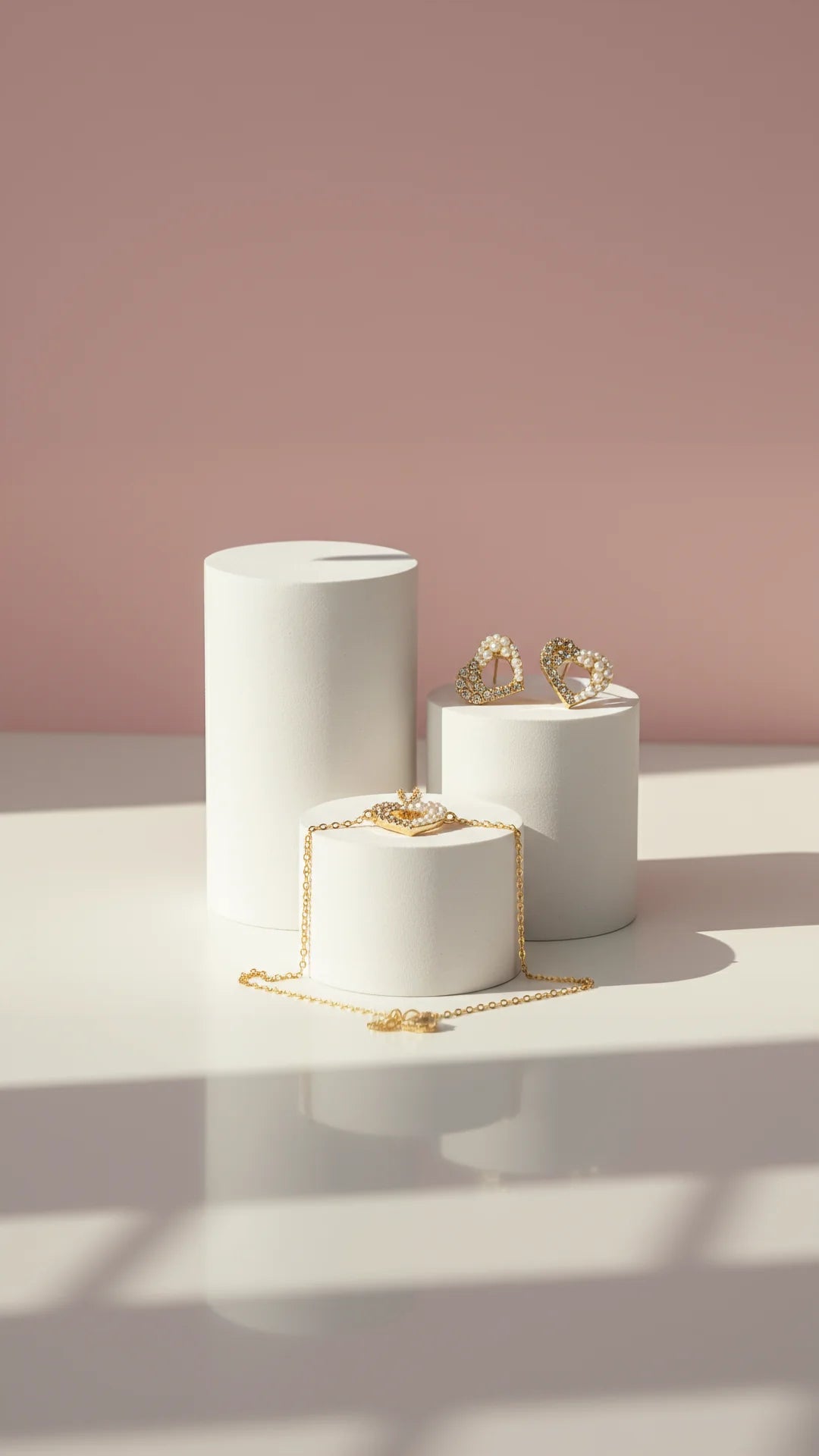 Pearl Heart Crystal Necklace & Earrings Set