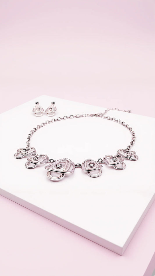 Abstract Layered Crystal Necklace & Earrings Set