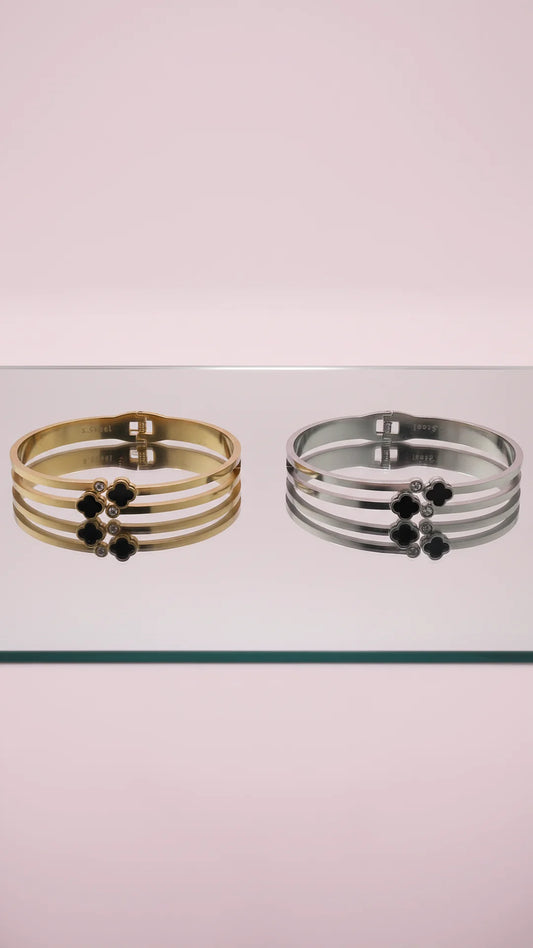 Waterproof Black Clover Stainless Steel Stacking Bangle