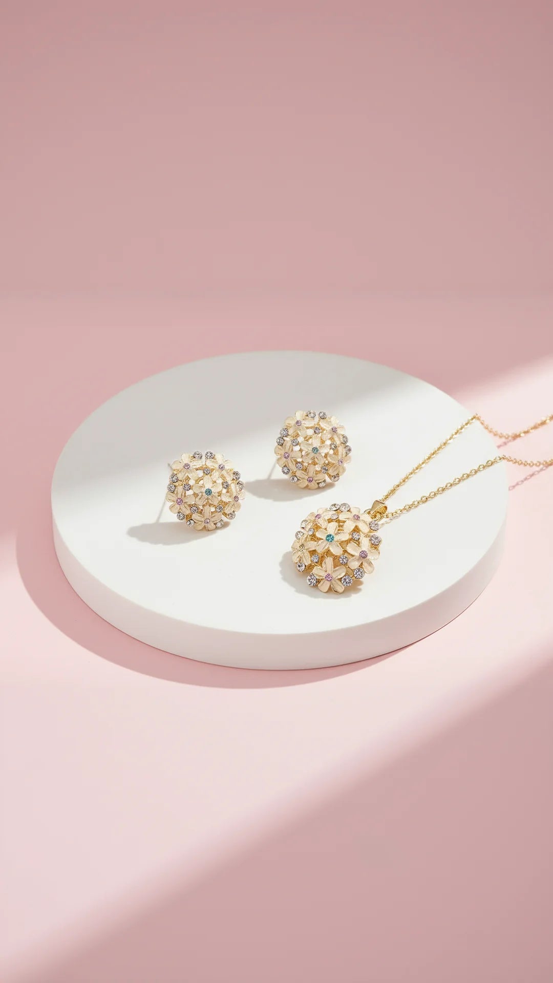 Flower Cluster Crystal Necklace & Earrings Set