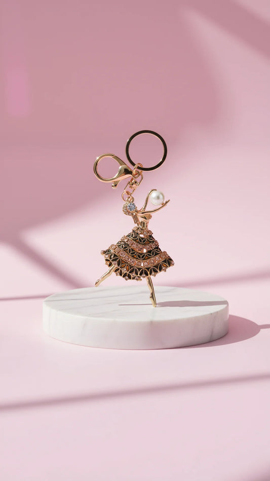 Ballerina With Pearl Crystal Key Ring & Bag Charm