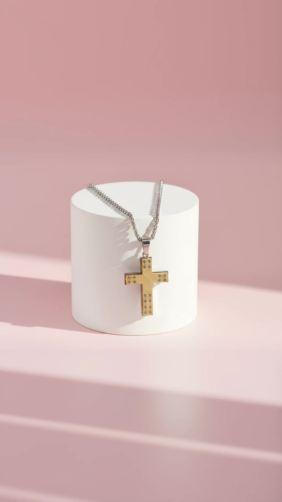 Waterproof Two Tone Stainless Steel Cross Necklace
