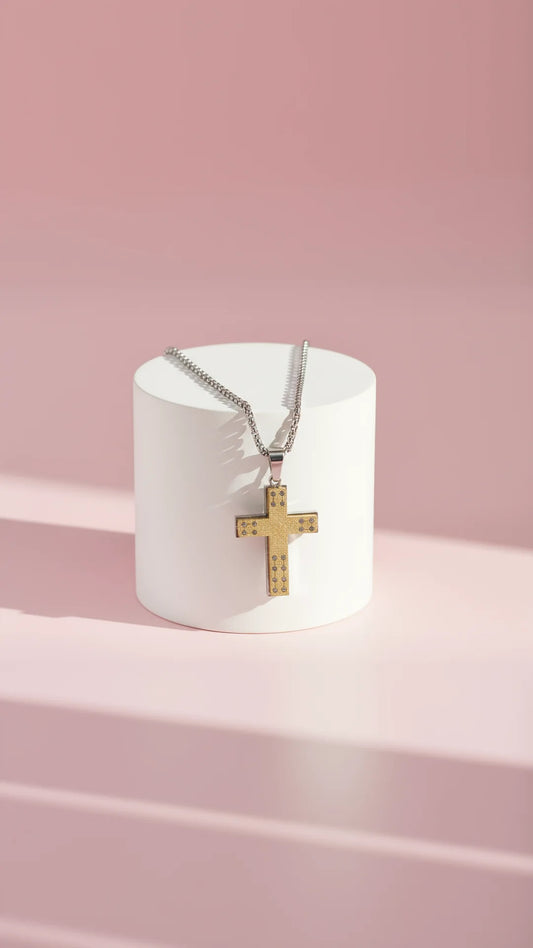 Waterproof Two Tone Stainless Steel Cross Necklace