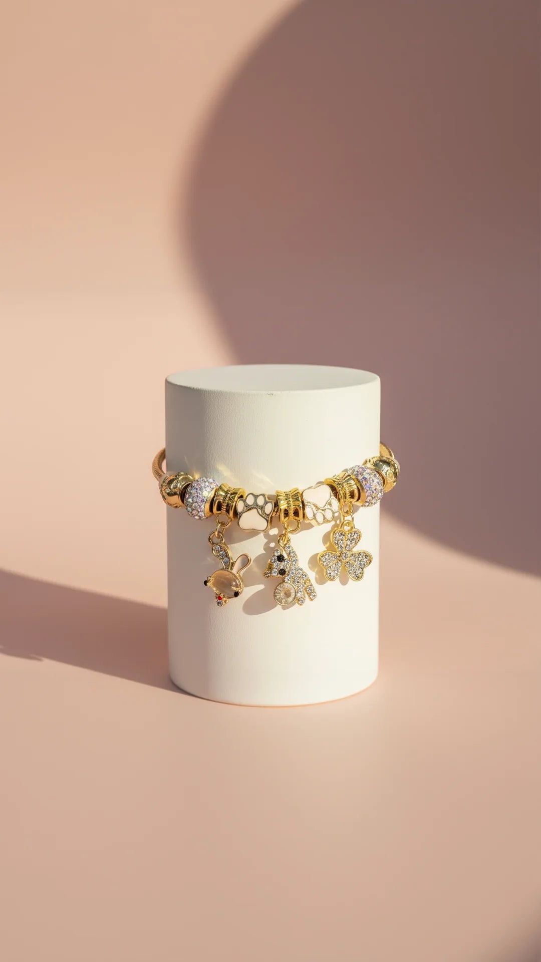 Paw Prints Crystal Charm Beaded Bracelet
