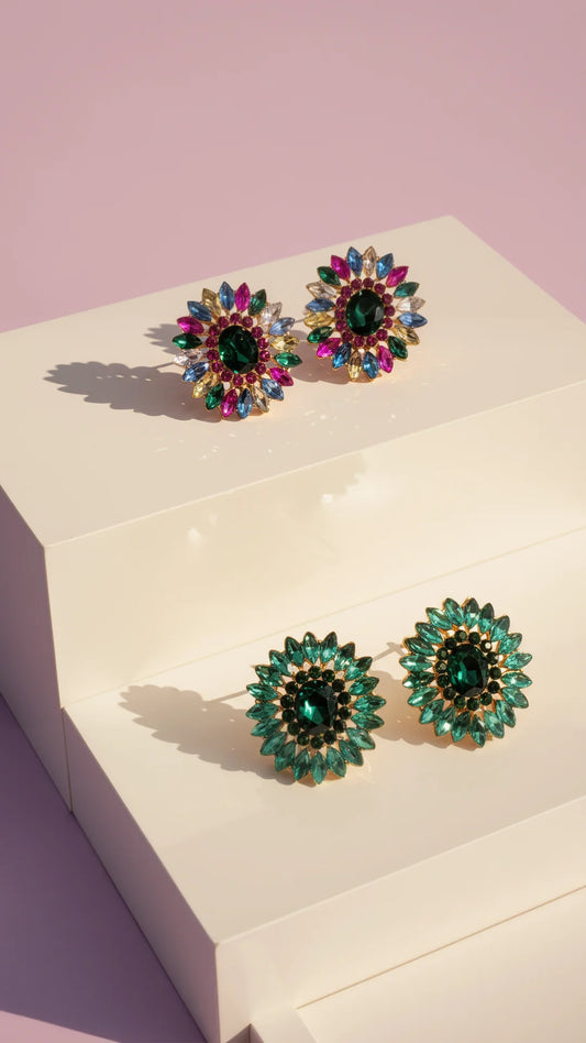 Jeweled Crystal Stud Earrings