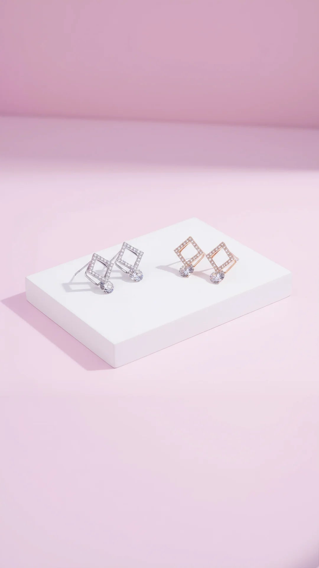 Square Drop Crystal Stud Earrings