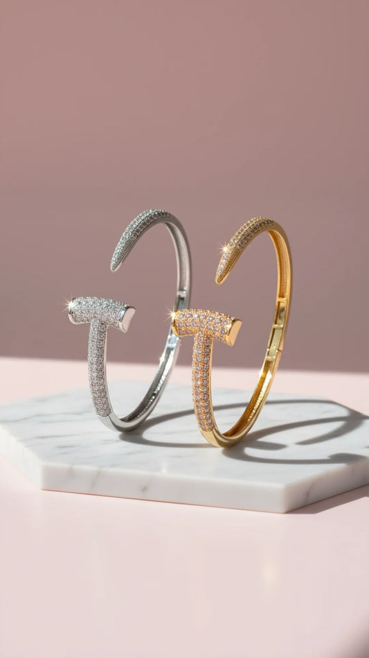 Waterproof Crystal Stainless Steel T Bangle