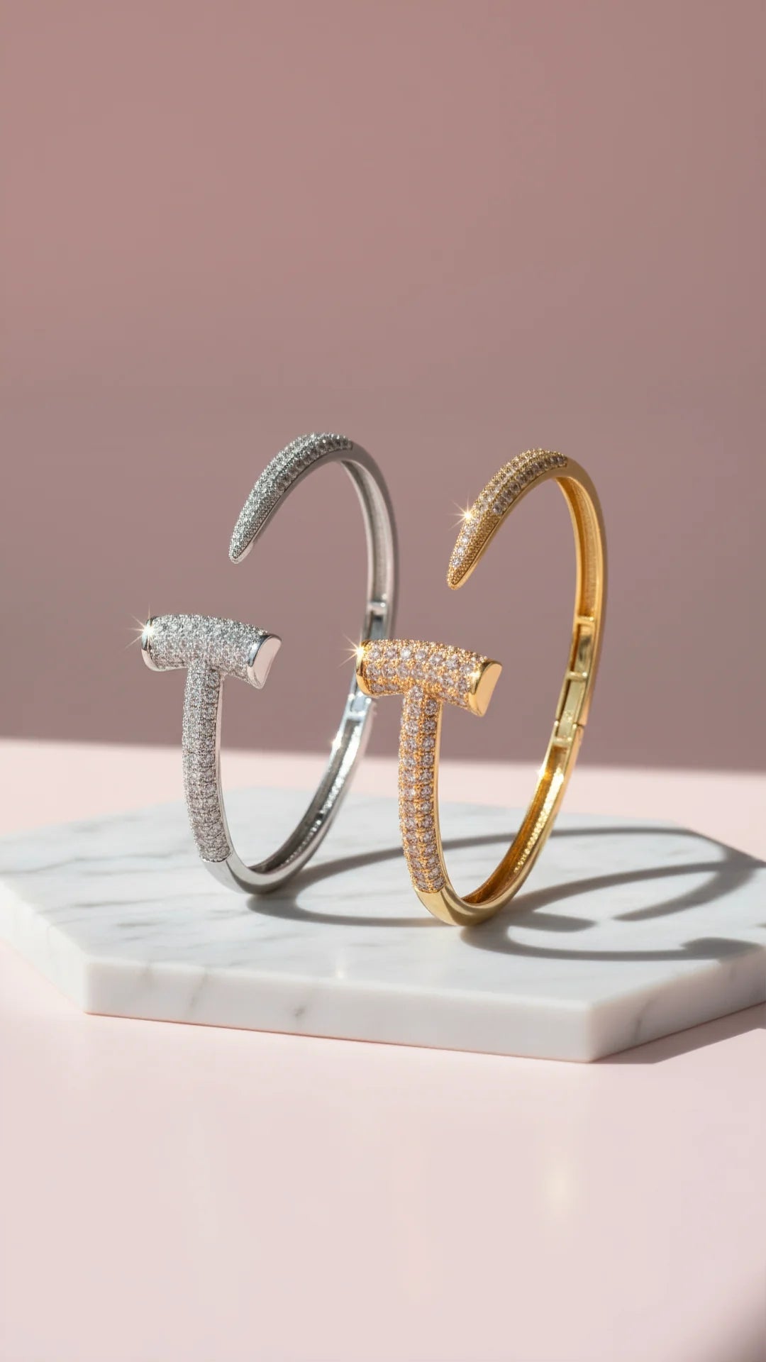 Hinged Crystal Stainless Steel T Bangle