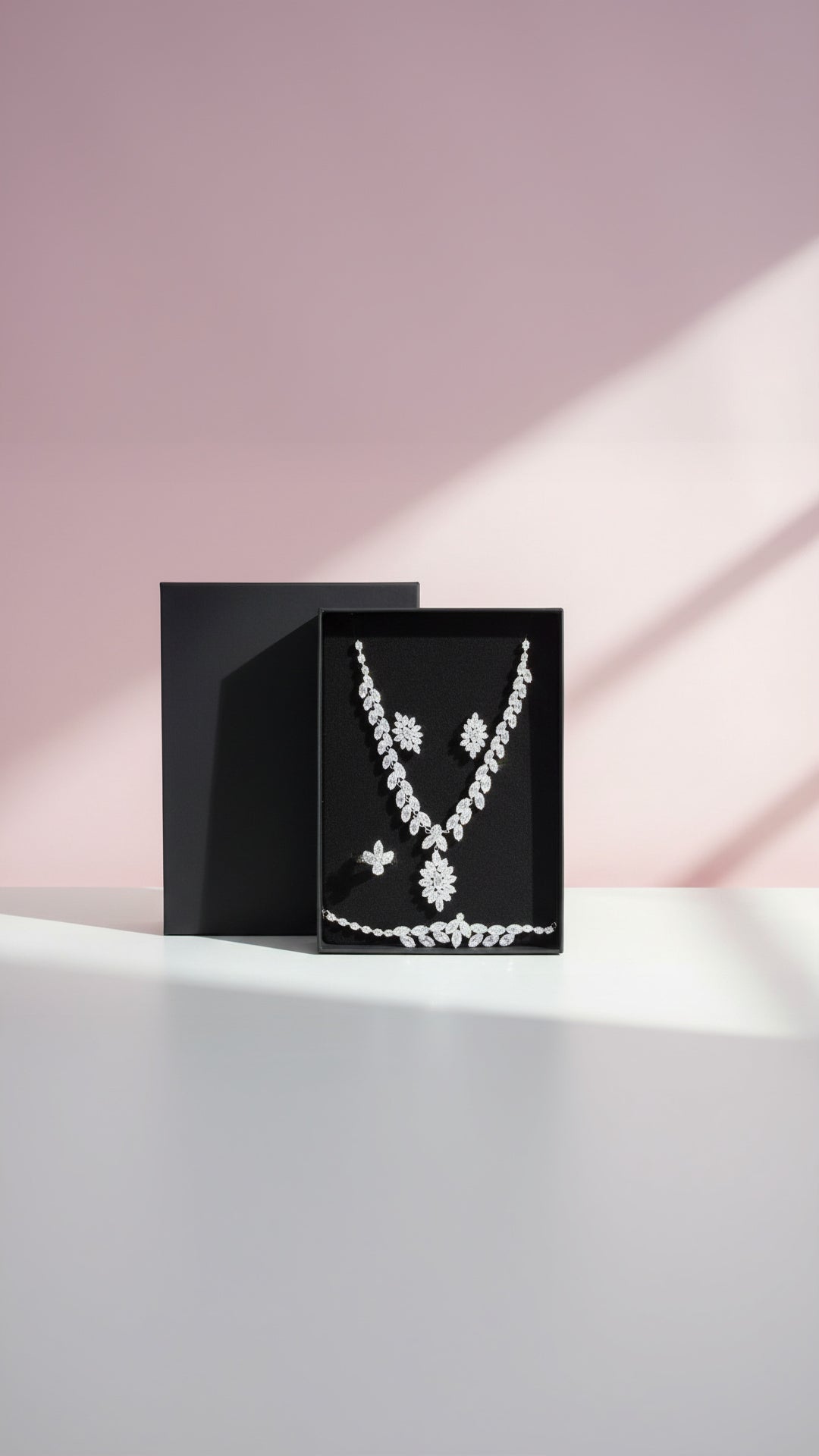 Crystal Necklace, Bracelet, Earrings & Ring Set With Gift Box