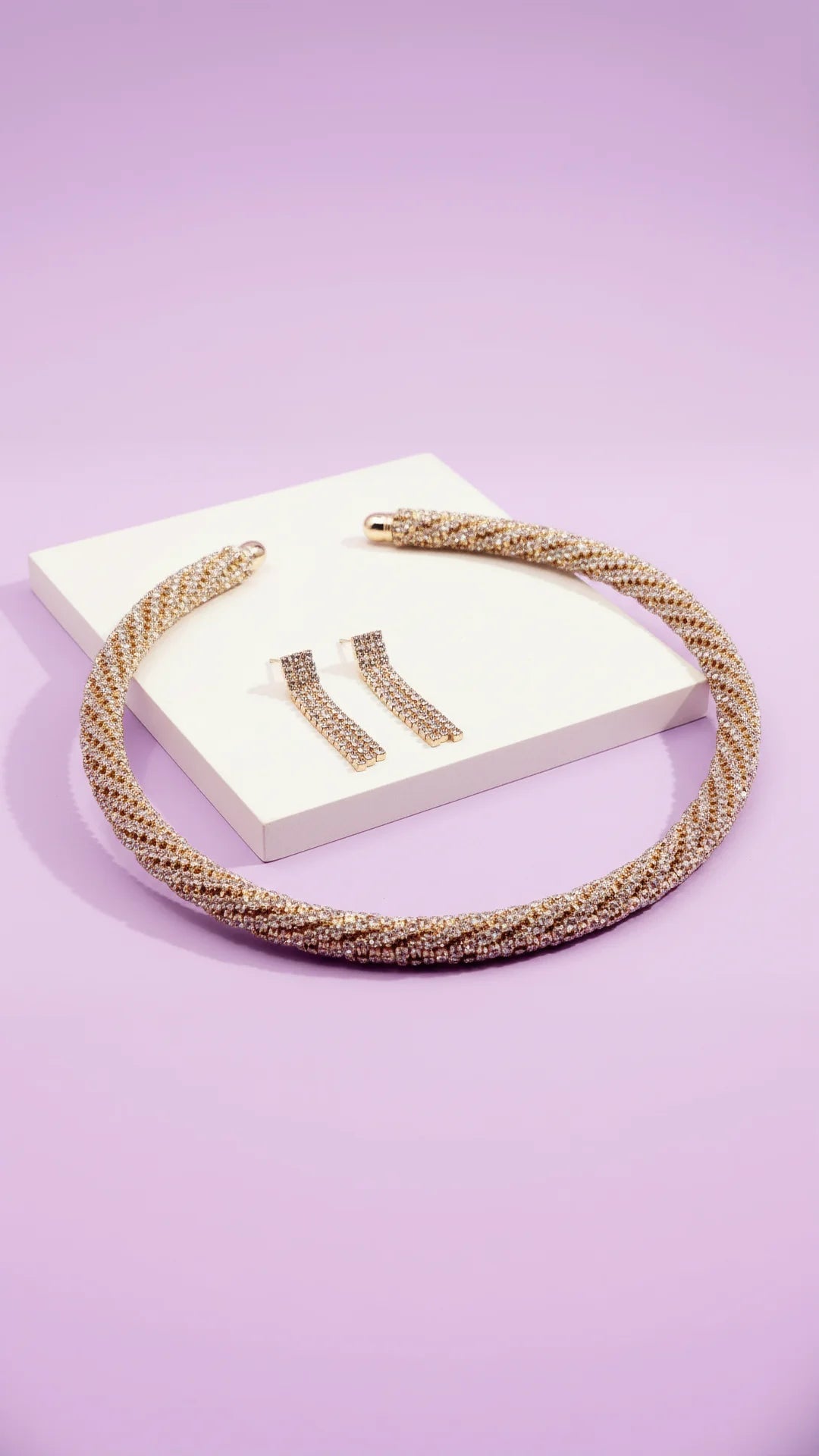 Rope Crystal Choker Necklace & Earrings Set