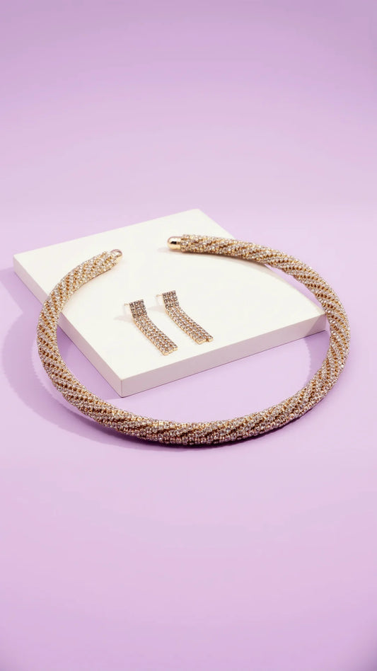 Rope Crystal Choker Necklace & Earrings Set